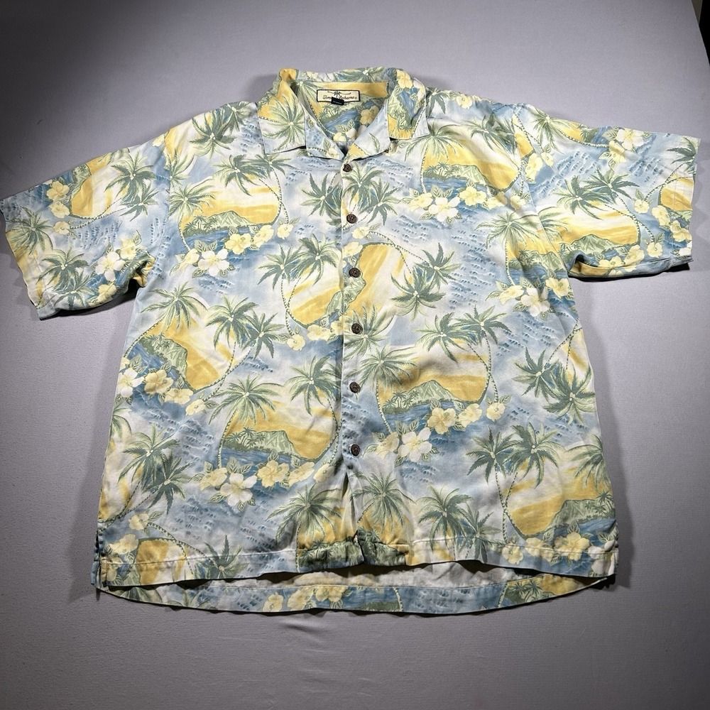 Mens Tommy Bahama Hawaiian 100% Silk Camp Shirt Tropical Floral‎ Aloha XL